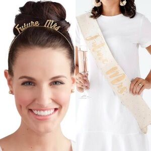 NEW! Mud Pie Gold Bridal Headband and Sash Set